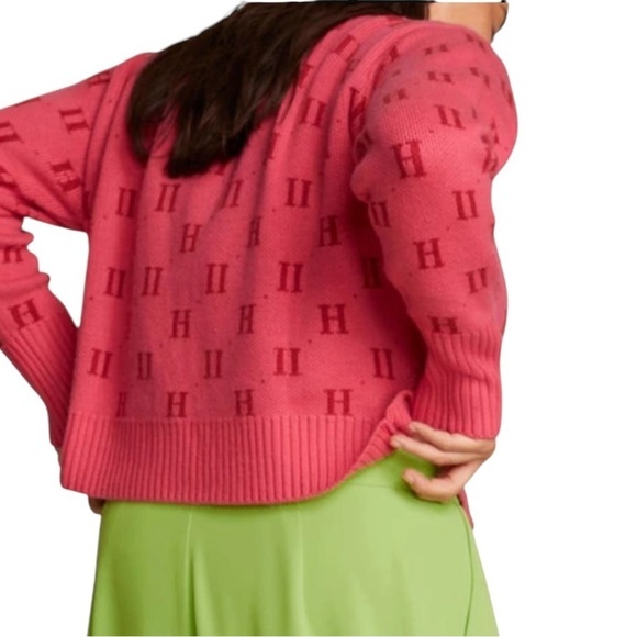 11 HONORE Angie Jacquard Monogram Cardigan Drop-Shoulder Sweater - Picture 2 of 11